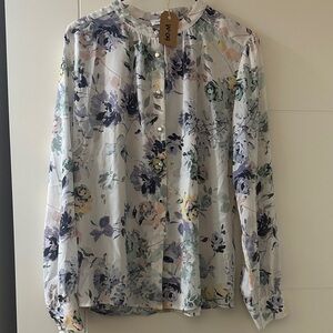 Calvin Klein Floral Blouse - White and Purple